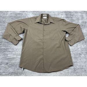 Van Heusen Shirt Mens 16.5 34/35 Brown Button Up Poplin Polyester Blend